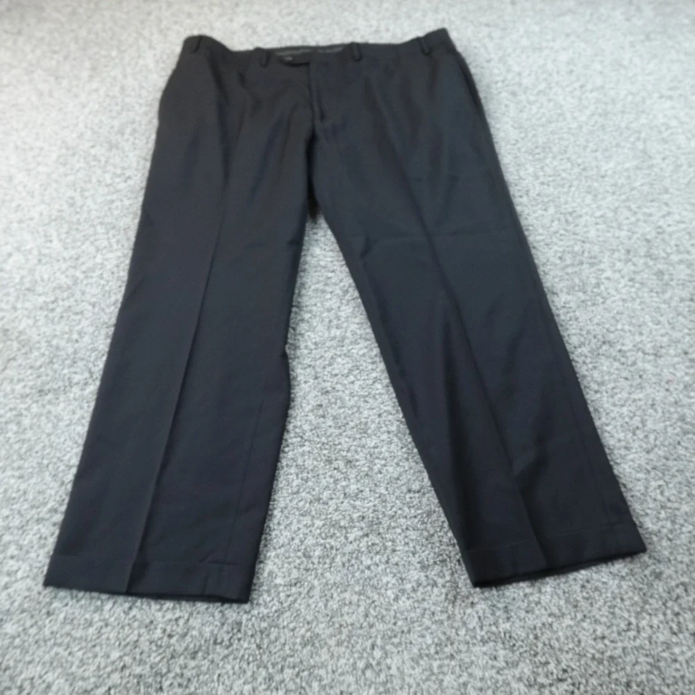 Ralph Lauren Pants Mens 42X27 Black Wool Chino Dress‎ Trouser Flat Front Cuffed